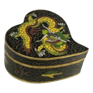 Vintage Cloisonné Heart Shape Trinket Box For Sale