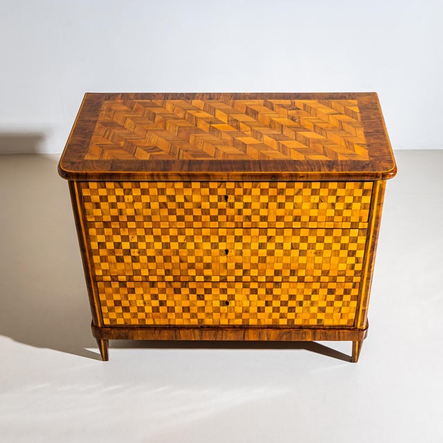 Wood Biedermeier Chest of Drawers With Checkerboard Veneer Pattern, Germany, Circa 1830 For Sale - Image 7 of 10
