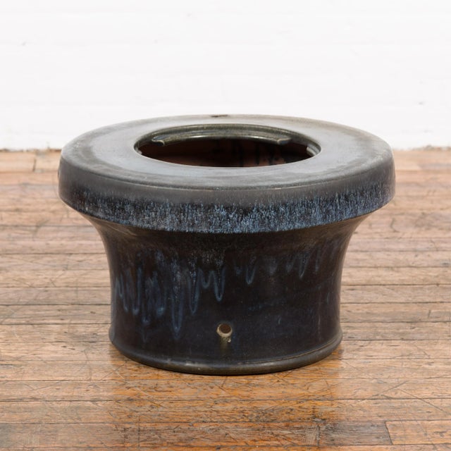 Early 20th Century Japanese Antique Blue and Black Glazed Ceramic Hibachi for Drinking Saké For Sale - Image 5 of 13