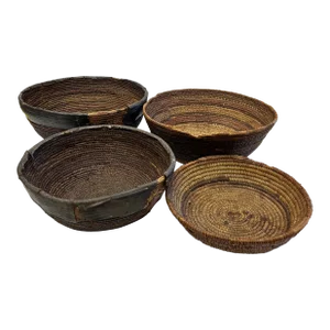 Leather and Wicker African Baskets, Set of 4