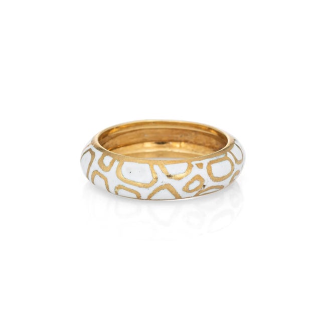 Modern Vintage Cartier White Enamel Ring Sz 5 18k Yellow Gold Band Signed Jewelry For Sale - Image 3 of 4