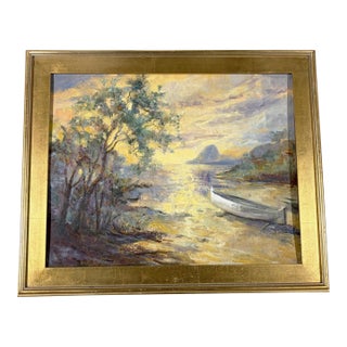 Vintage Acrylic Landscape Painting on Canvas Framed 33.75"w For Sale