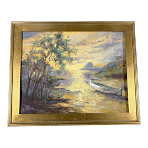 Vintage Acrylic Landscape Painting on Canvas Framed 33.75"w