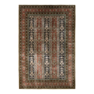 Hand-Knotted Vintage Persian Qum Rug in Red and Beige-Brown Floral Pattern For Sale