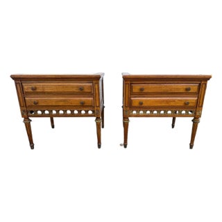 Pair of Vintage French Provincial Louis XVI Style Marble Top 2 Drawer Side Tables by Gordon's Inc. For Sale