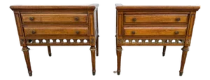 Pair of Vintage French Provincial Louis XVI Style Marble Top 2 Drawer Side Tables by Gordon's Inc.