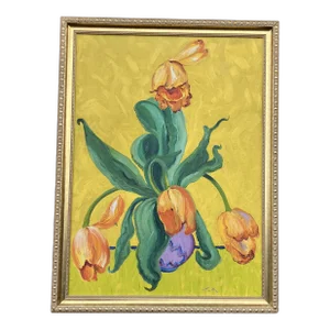 1980’s Original Abstract Expressionist Tulip Still Life Painting Framed