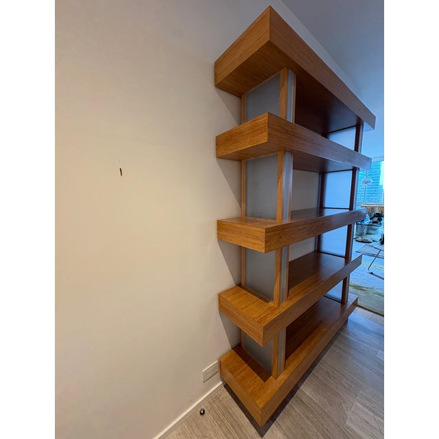 Wood Custom Built Bamboo Wood Book Shelf With Led Lighting For Sale - Image 7 of 14