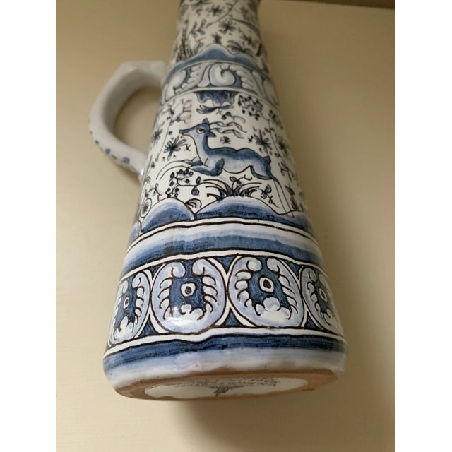Blue Vintage Portugal Pottery Hand Painted Tall Pitcher For Sale - Image 8 of 13