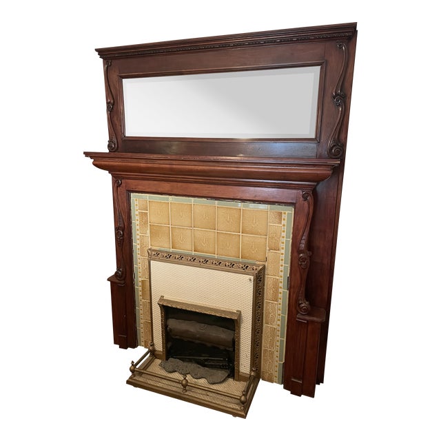 Complete Antique Late 19th Century Victorian Fireplace With Gas Insert For Sale