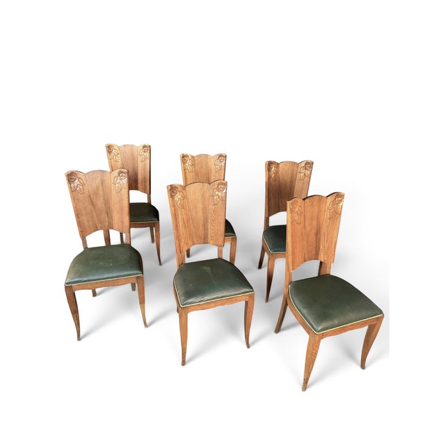 Art Nouveau Dining Chairs in Oak with Carved Rose Motifs, 1920, Set of 6 For Sale - Image 9 of 9