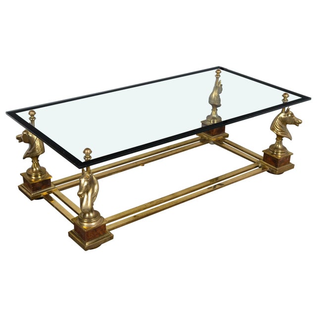 Transparent Brass "Cheval" Horse Head Coffee Table by Maison Charles, France For Sale - Image 8 of 12