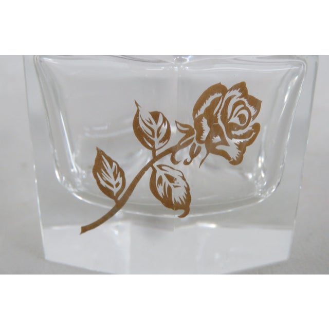 Bohemian Empty Glass Perfume Bottle Czech Art Deco Crystal With Gold Rose 4485b For Sale In Miami - Image 6 of 13