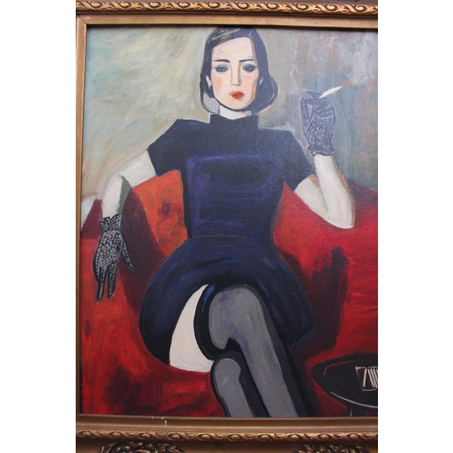 Lady Smoking, 1950s, Oil Painting, Framed For Sale - Image 3 of 18