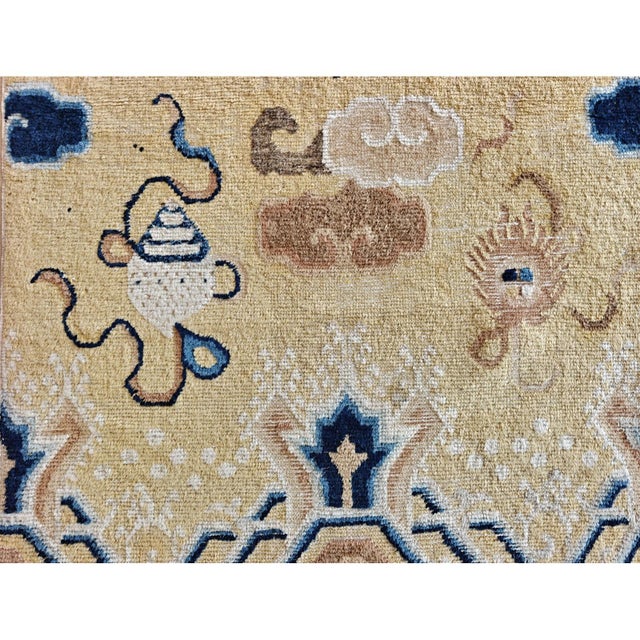 Textile 1920s Yellow Field Geometric Antique Chinese Ningxia Knotted Wool Rug For Sale - Image 7 of 7