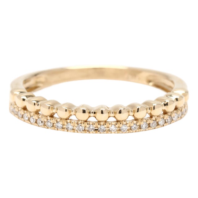 Beaded 2 Row Band Ring, 14k Yellow Gold, Ring Size 6 For Sale