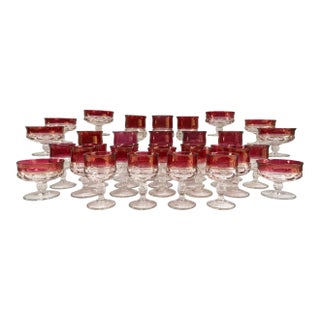 Vintage Pink Cranberry King's Crown Glassware Set - Set of 32 For Sale