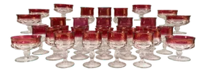 Vintage Pink Cranberry King's Crown Glassware Set - Set of 32