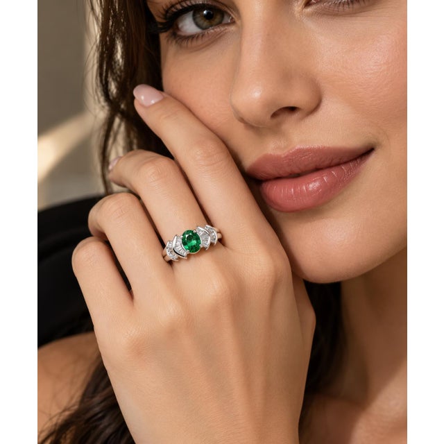 An authentic and rare fine jewelry statement ring finely crafted in solid PT900 platinum. Centering a captivating natural...