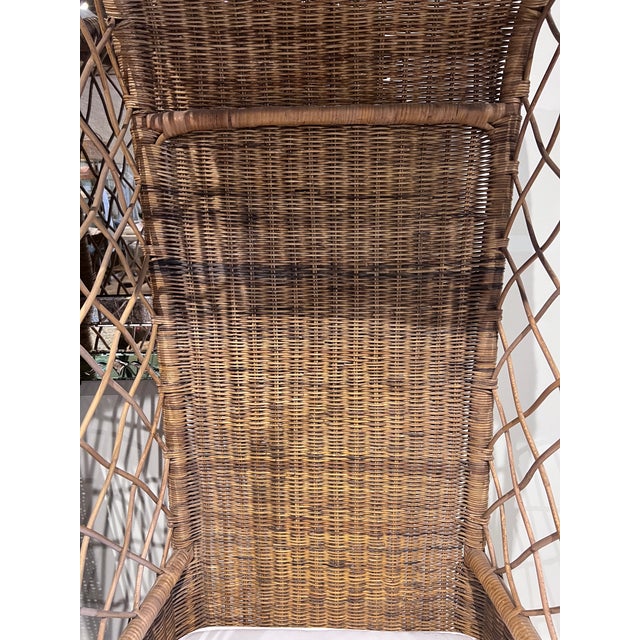 Tan Pair Mid 20th Century of Hooded Tall Back Wicker Chairs For Sale - Image 8 of 9