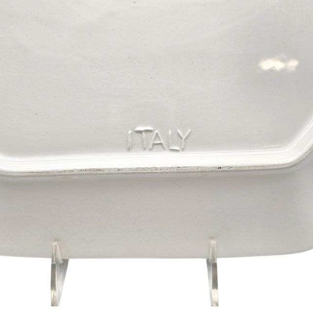 Italian Lemon Ceramic Serving Tray With Blue Lattice Rim 15" For Sale - Image 14 of 14