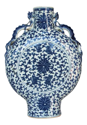 Blue and White Lotus Moonflask Vase, Handpainted, Qing Dynasty, Circa: 1880