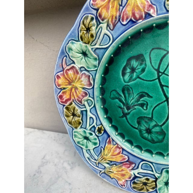 19th Century French Majolica Flowers Plate For Sale - Image 4 of 5