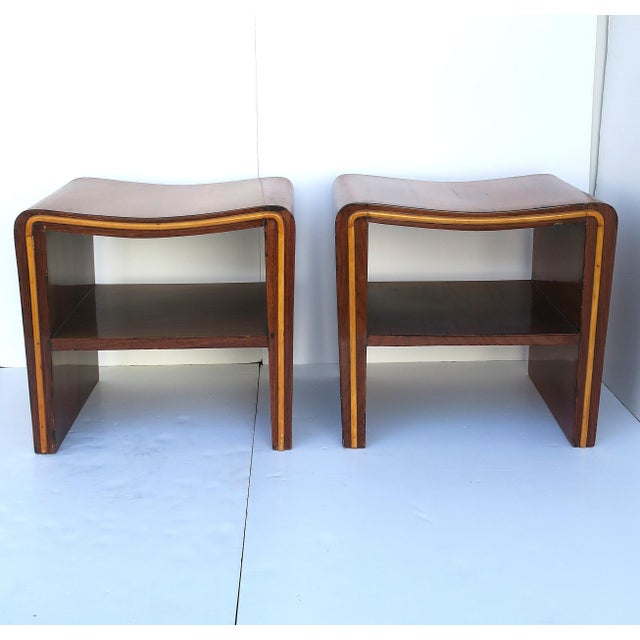 A pair of sculptural wood benches, Streamline Moderne late Art Deco period, circa early-20th century, (1930s - 1940s),...