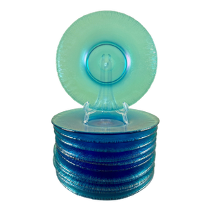 1920s Fenton Celeste Blue Stretch Glass Plates, Set of 12