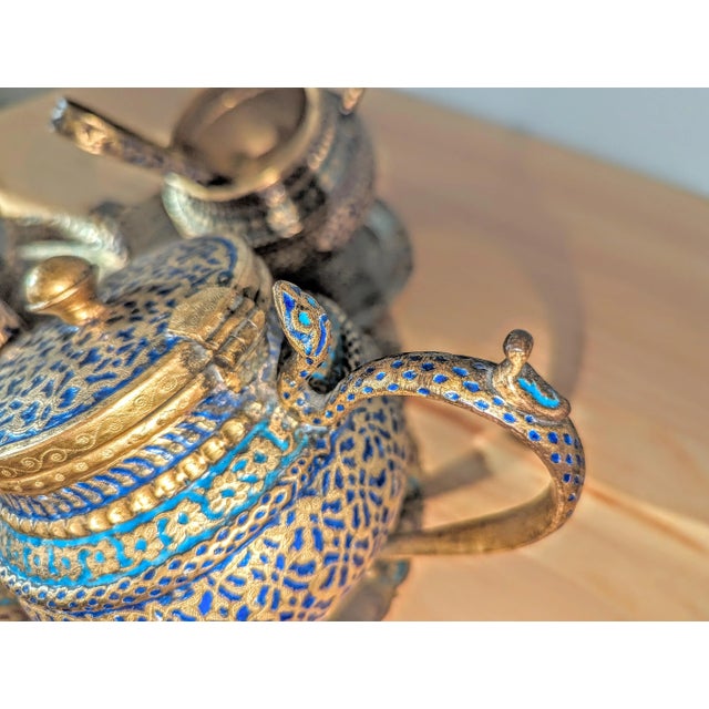 Indian Mid 19th Century Kashmiri Tilted and Lacquered 5 Piece Coffee/Tea Service For Sale - Image 3 of 7