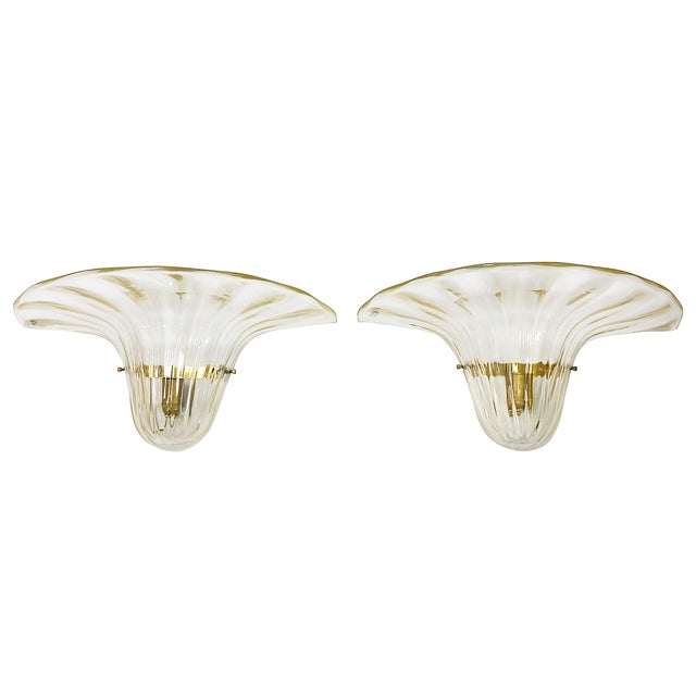 Italian Murano Glass and Brass Wall Lights from Seguso, 1980s, Set of 2 For Sale - Image 4 of 7