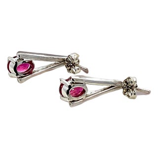 Natural Tourmaline Diamond Dangle Stud Earrings 0.75" 14k White Gold 2.48 TCW For Sale