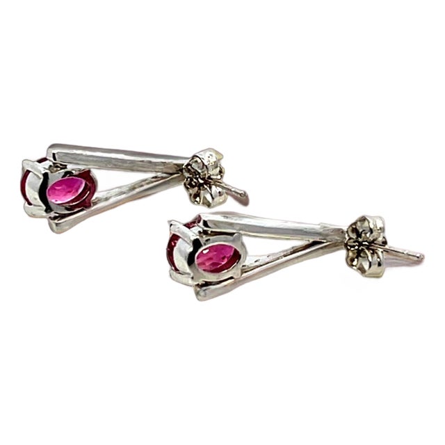 Natural Tourmaline Diamond Dangle Stud Earrings 0.75" 14k White Gold 2.48 TCW For Sale