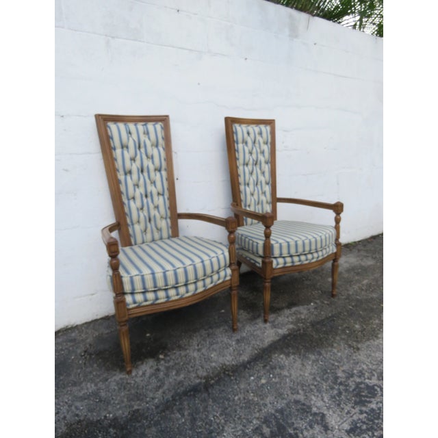 French Tall Side Livingroom Fireplace Accent Chairs a Pair 6106 For Sale - Image 4 of 17