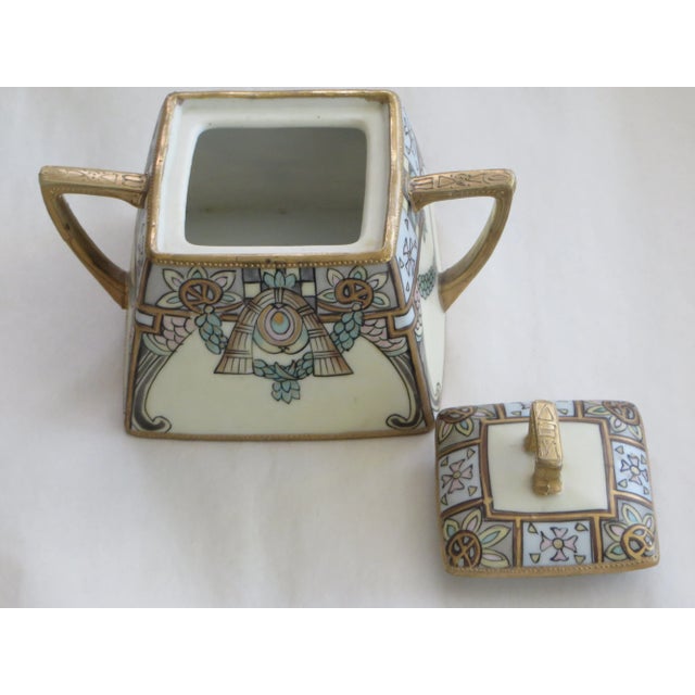Art Deco Antique Early 20th Century Nippon Sugar Dish Hand Painted With Gold Overlay & Trim For Sale - Image 3 of 8