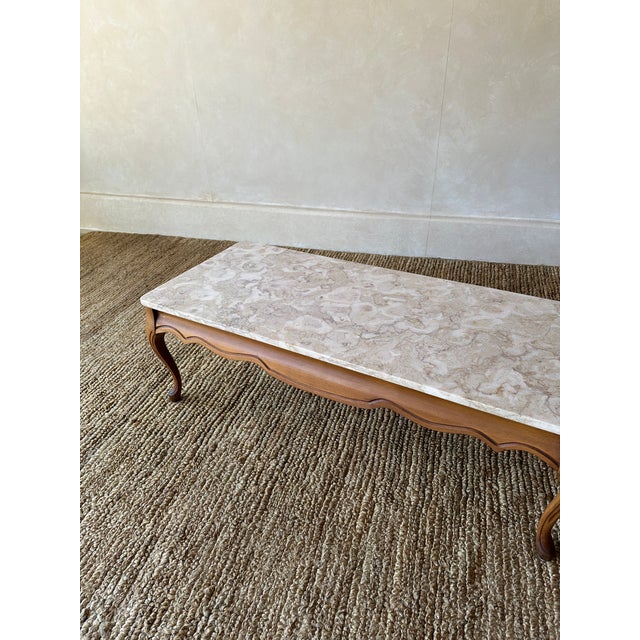 1950s French Provincial Marble and Carved Maple Coffee Table For Sale - Image 9 of 14