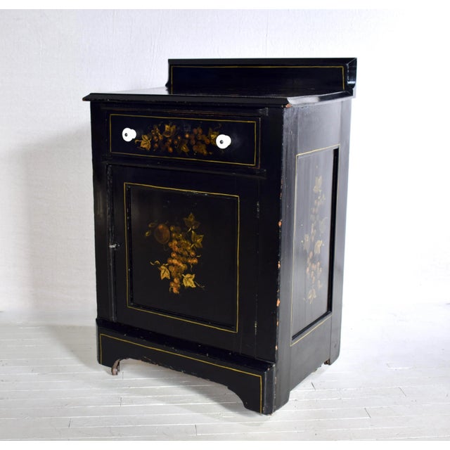 Hand Painted Folk Art Wash Stand Cabinet, American, Solid Wood, 19th Century For Sale - Image 10 of 12