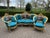 1900s French Louis XVI Blue Velvet / Green Beech Sofa Set 3pc For Sale - Image 14 of 16