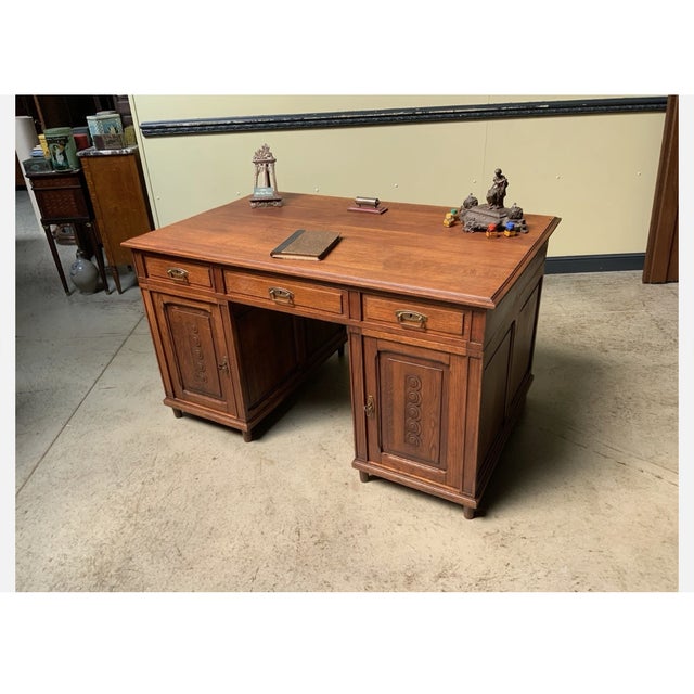 Antique Art Deco Historicism Double-Sided Desk, 1930 For Sale - Image 3 of 11