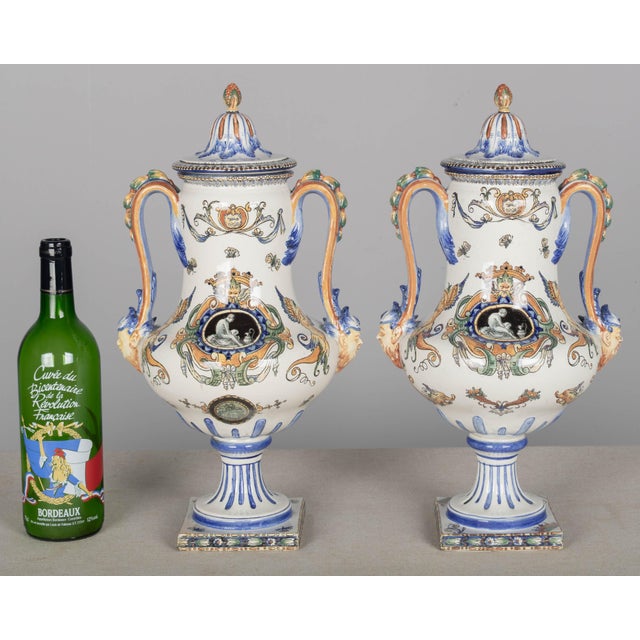 Pair of 19th Century French Gien Faience Urns For Sale - Image 15 of 15