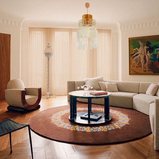 Mid-Century Modern brass and clear Murano glass pendant chandelier, attributed to Mazzega Italy 1970s The brass frame is...