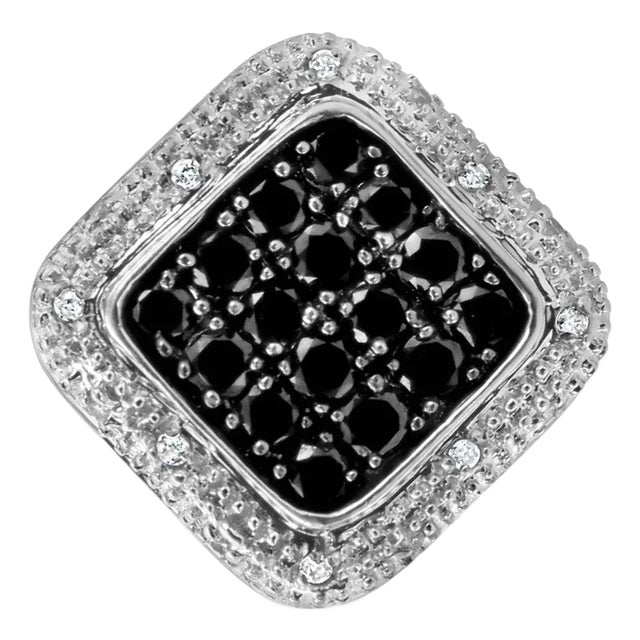 Black & White Diamond Vintage Cocktail Ring 14k White Gold, Size 6 For Sale