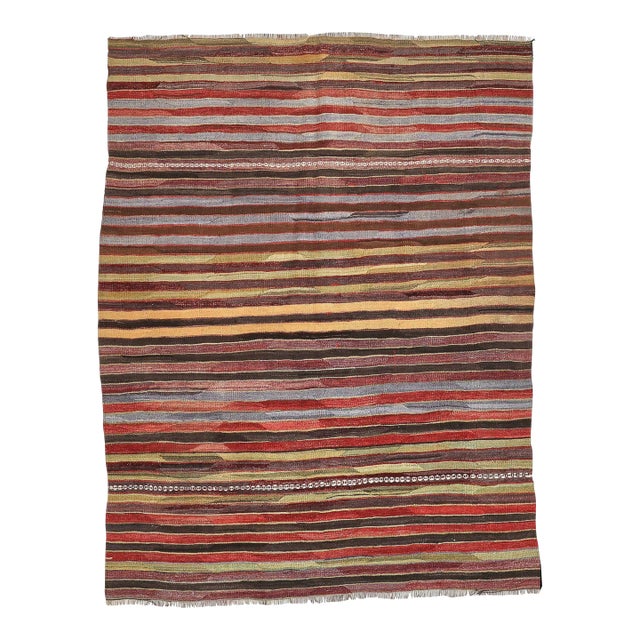 Mid 20th Century Vintage Striped Kilim Rug For Sale