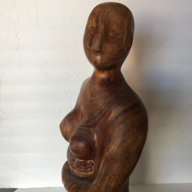 2000 - 2009 J. Terkiel Abstract Carved Wood Sculpture on Stone Base Signed and Dated For Sale - Image 5 of 9