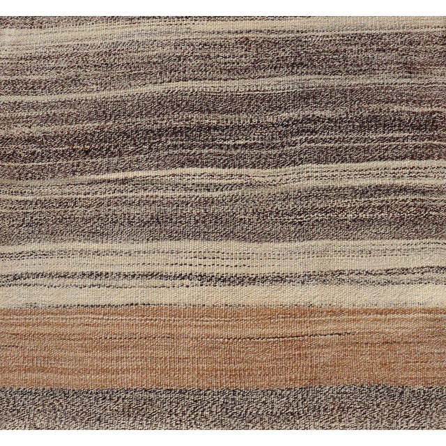 Measures: 2'6 x 5'4 Vintage Turkish Kilim Rug with Layered Stripes in Cream, Walnut, and Taupe. Keivan Woven Arts /...