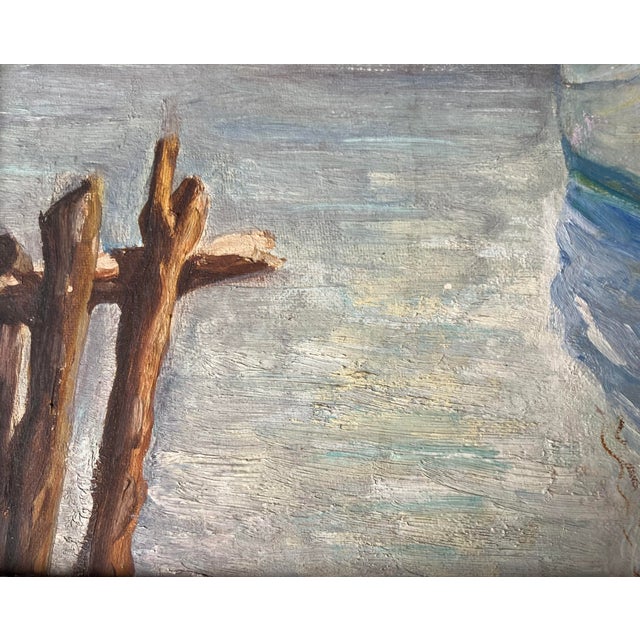 Figurative 1960s Dockside Boats, Coastal Oil Painting by Sturges, Signed and Framed For Sale - Image 3 of 10