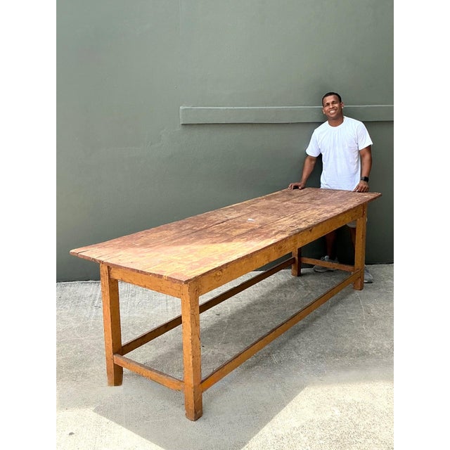 Goldenrod Vintage Belgian Monumental Rustic Wood Farm Table For Sale - Image 8 of 10