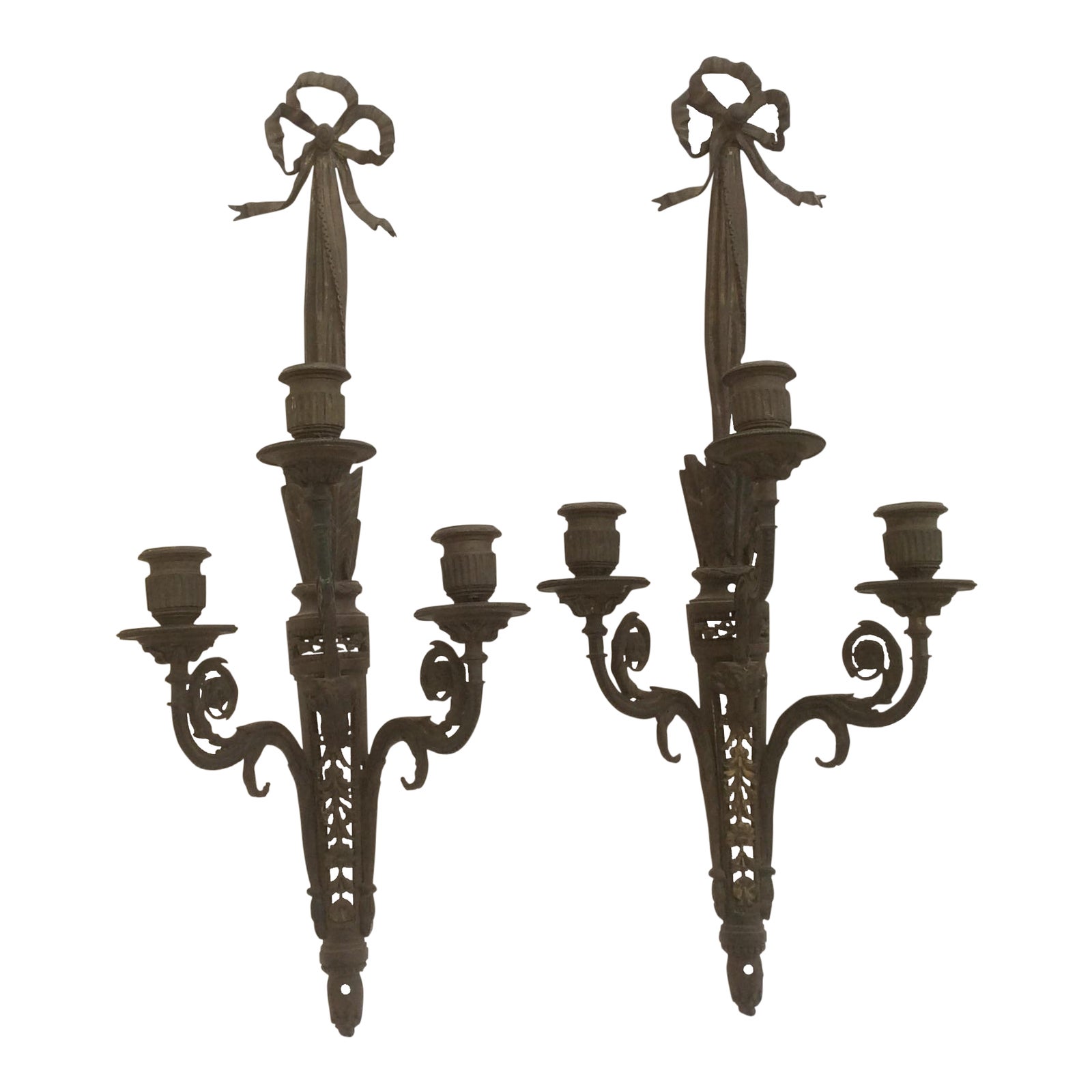 Pair Of Antique French Bronze Bow Wall Sconces Chairish