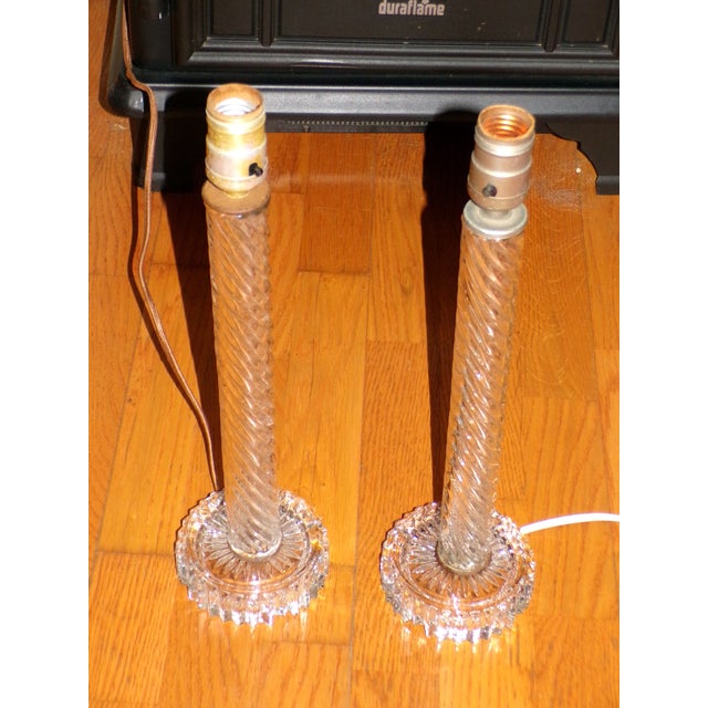 Vintage Pair Art Deco Twisted Glass Column Candlestick Table Lamps For Sale - Image 9 of 11