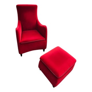 Set of Senta Armchair and Ottoman in Red Velvet by Gerard van den Berg for Wittmann For Sale